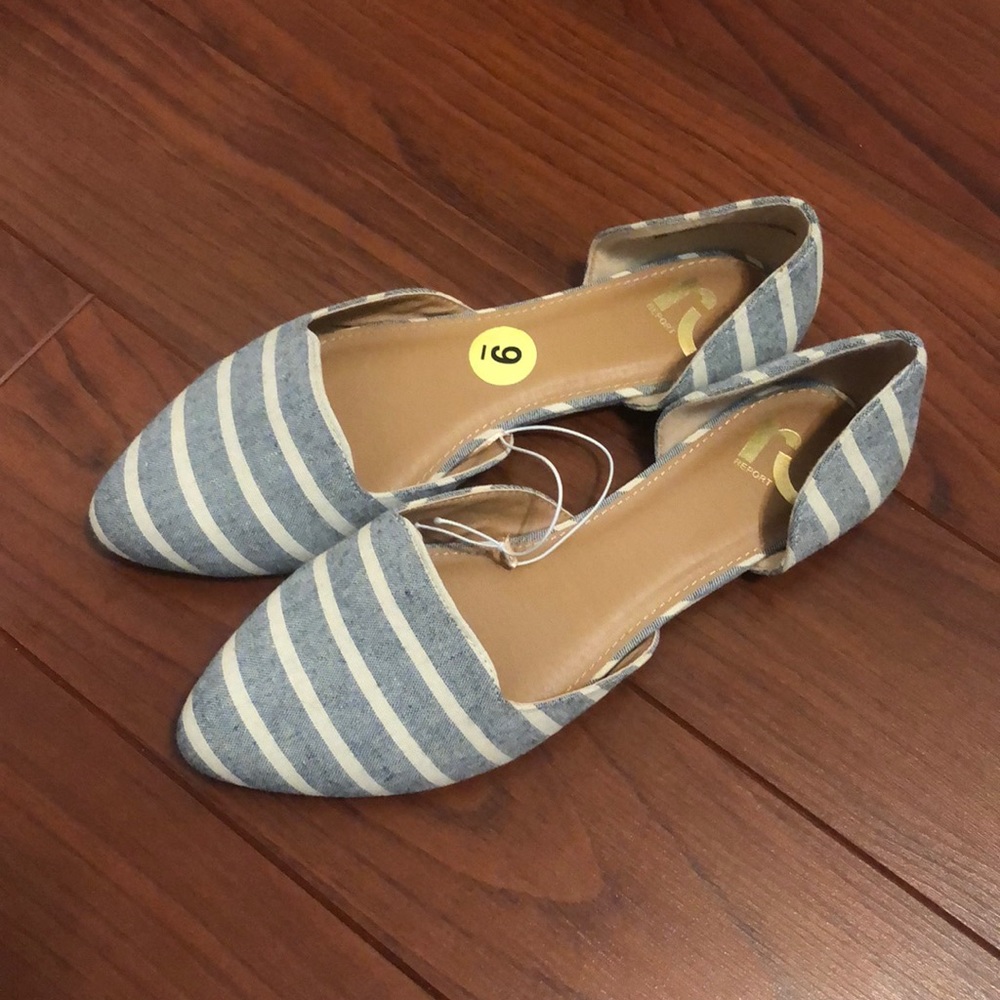 Blue and white striped flats